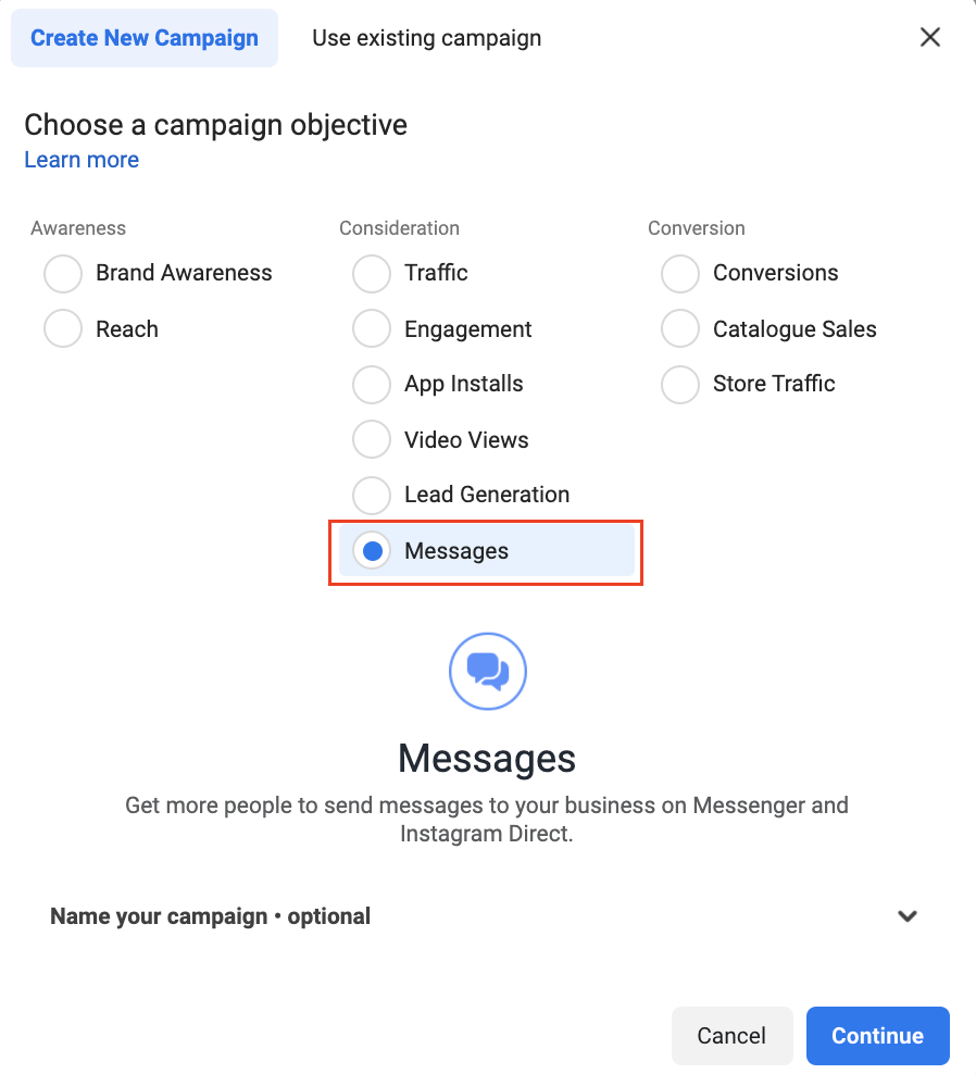 Selecting-the-Messages-objective-Facebook-Ads-Manager